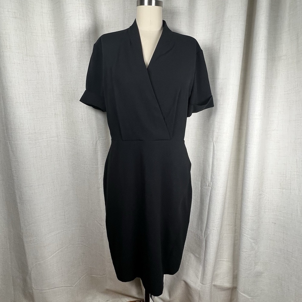 MM Lafleur Tory‎ Wrap Dress Size 12 Black Crepe Short Sleeve Business Career